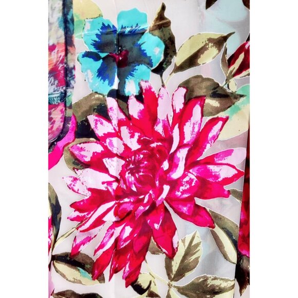 Scarf Floral Pink Blue XIIX SilkLike 72"x20" Rectangle Roses Dahlia Heads Garden - Picture 9 of 10